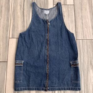 Women’s Vintage Street Blues 90’s Denim Dress Floral Embroidered Trim Large